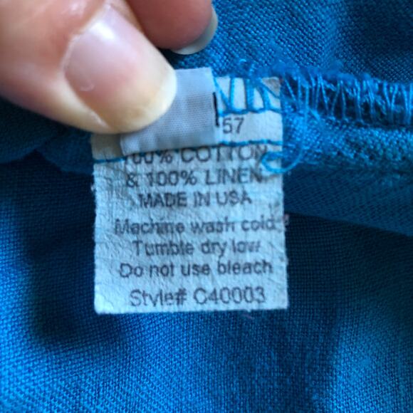 Fenini Linen Cotton Button Front Tunic Top Asymmetrical Hem Lagenlook Artsy USA - Picture 10 of 10